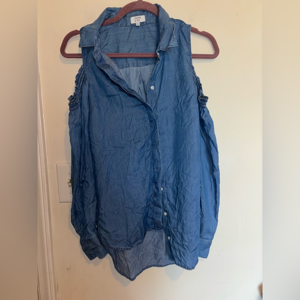Crown & Ivy Blue Notched Collar Shirt